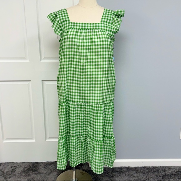 NWT Draper James RSVP Midi Sundress XL Green Gingham Check Tiered *missing belt - Picture 2 of 10